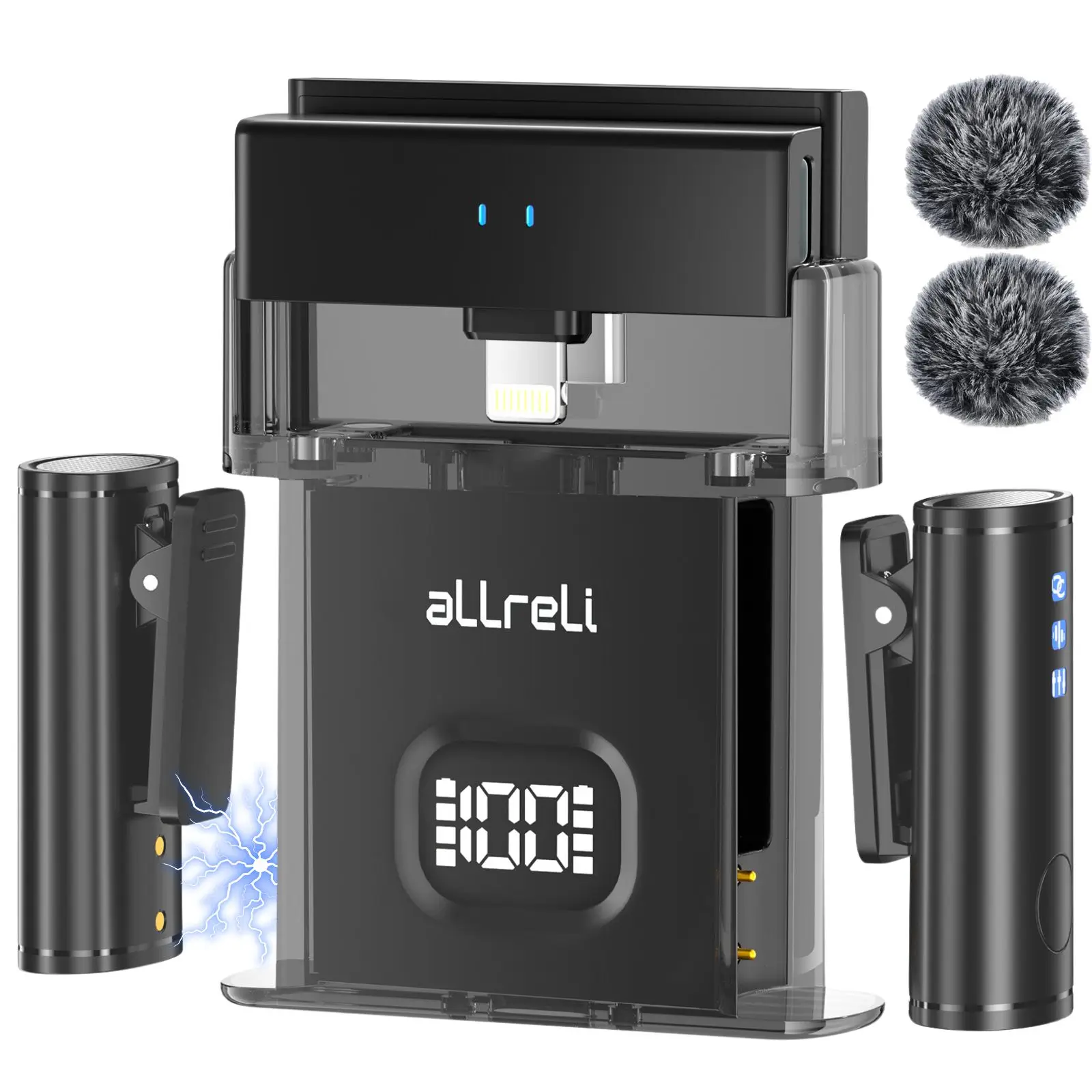 

aLLreLi Wireless Lavalier Microphones for iPhone, All USB-C (iPhone 15) and Lightning (iPhone 13/X) Devices, AI Noise Reduction