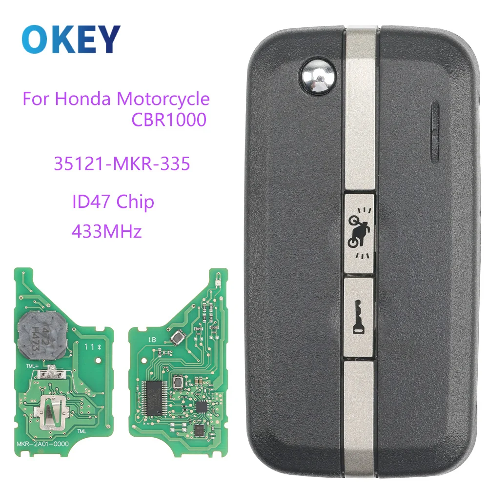 Okey Motorcycle Key 433MHz 47 Chip CBR1000-RRR 35121-MKR-335 For Honda Motorcycle CBR1000-RRR 2020+ HON77 Blade