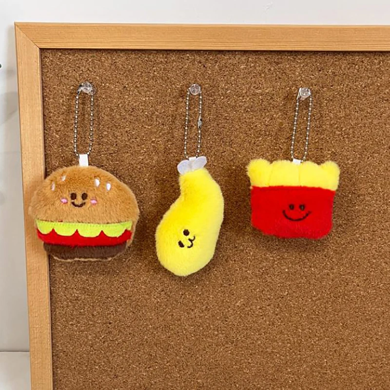 LLavero con colgante de felpa de hamburguesa/patatas fritas/gamba, juguete colgante de felpa de dibujos animados, decoración creativa y divertida para mochila, regalos de cumpleaños, 1 ud.