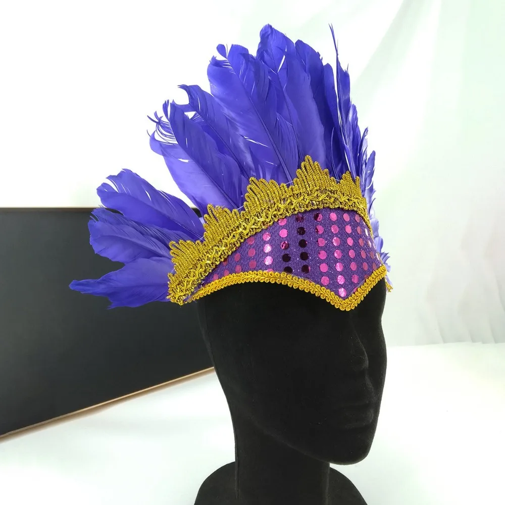 Cabeça montado pena cocar, traje de Carnaval ajustável, colorido, colorido Headwear, extravagante vestido de festa, novo