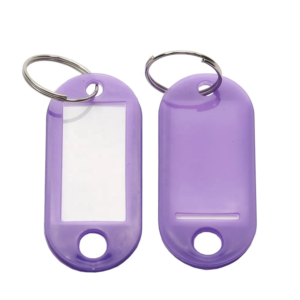 

Custom Logo Keychain Secure Plastic Key labels Car Name ID Tag Plates Key Chain Label Name Luggage Plastic Key Purple Tags