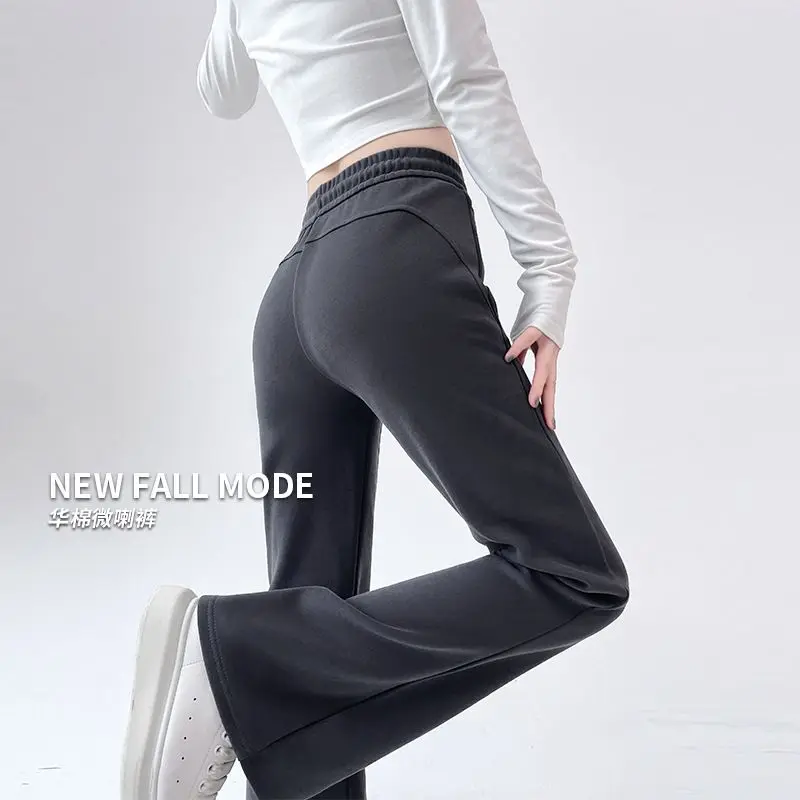 

Casual Basic Solid Flare Pants Autumn Cotton Elastic Waist Slimming Long Legging Trousers Sweatpants Streetwear Lady Clothes