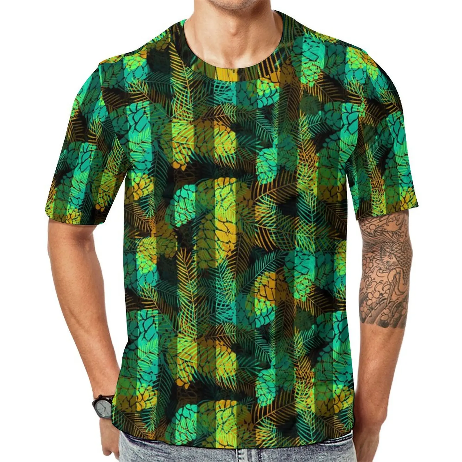 Man Green Pine Cones T Shirt Stripes Print Hip Hop T-Shirts Short Sleeve Design Tops Wholesale Beach Kawaii Plus Size Top Tees