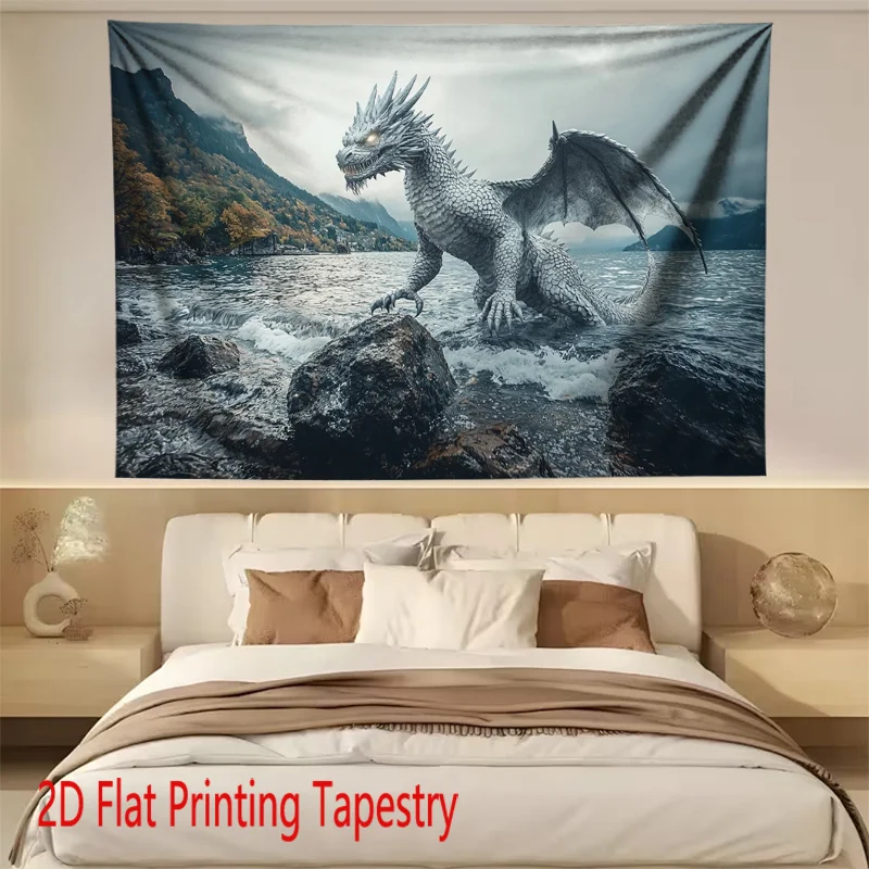 Fantasy Dragon Tapestry Wall Hanging Decor Mythological Creature Art Print for Bedroom Living Room Boho Home Accent