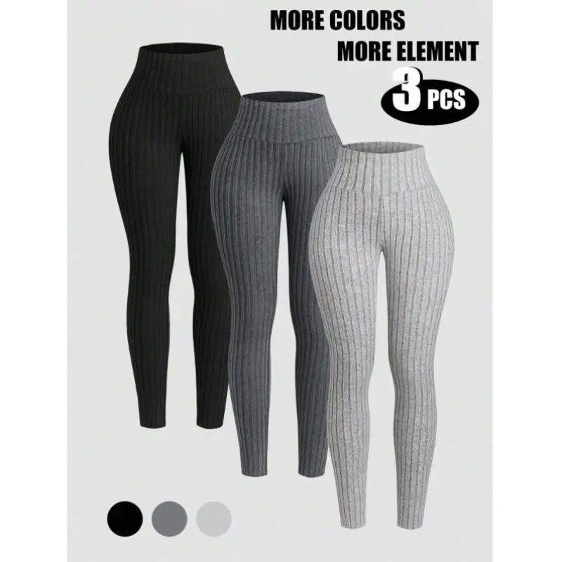

Women's Pure Color Ribbed Tight Pants L 5290 Cross-Border Sle Comfortable Fit Ciwalk Vintage Sle Nine-Piece Length