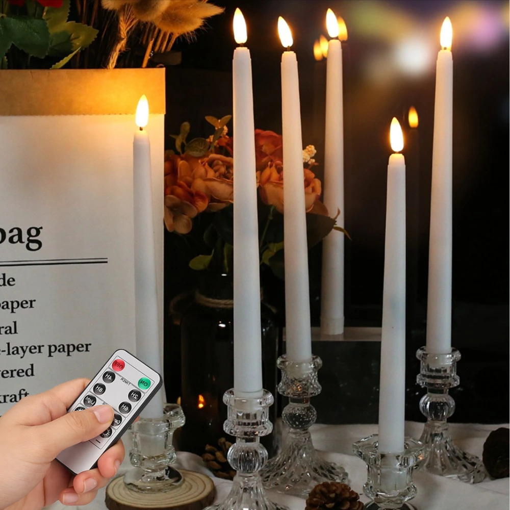 12-48PC Long Christmas LED Candle Flameless with Remote Battery Powered Church Flickering Warm White Light Home Table Decoration