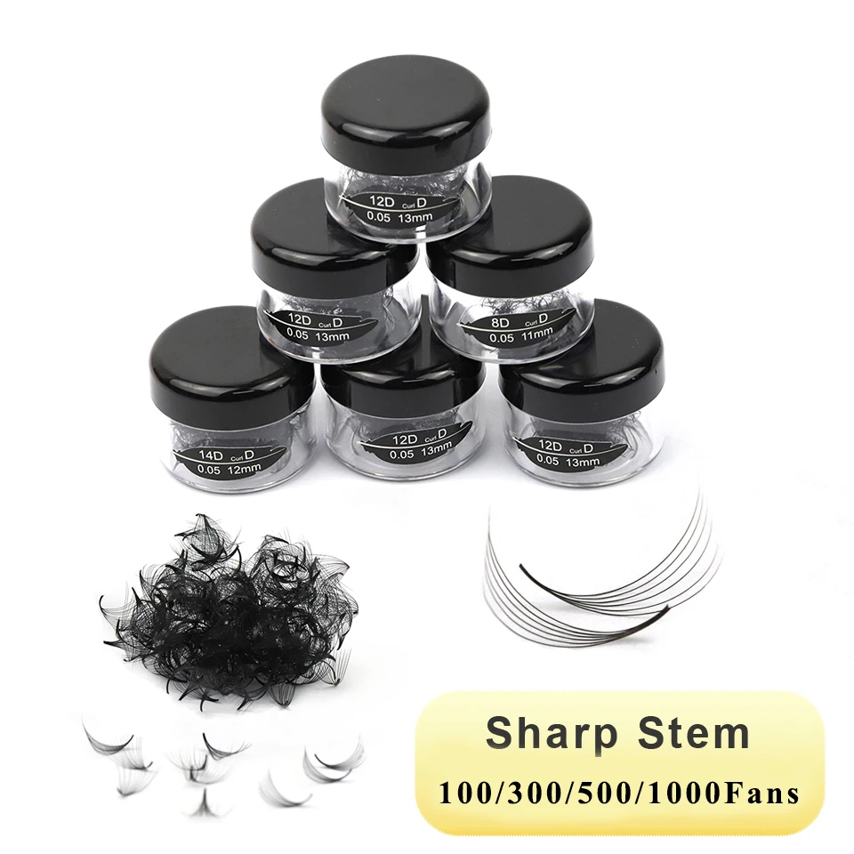 100/300/500/1000 Loose Fans Pointy Base Loose Fans Premade Fans Lash Russian Volume Sharp Narrow Stem Cluster Eyelash Extensions