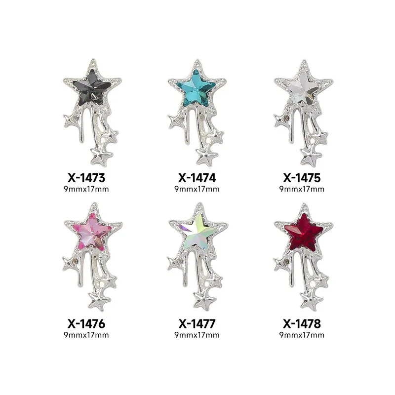 10 قطعة نجمة الرماية الفاخرة مسمار السحر ثلاثية الأبعاد سبائك حجر الراين النيزك الخماسية نجمة مسمار الفن زينة للتقليم براقة #5