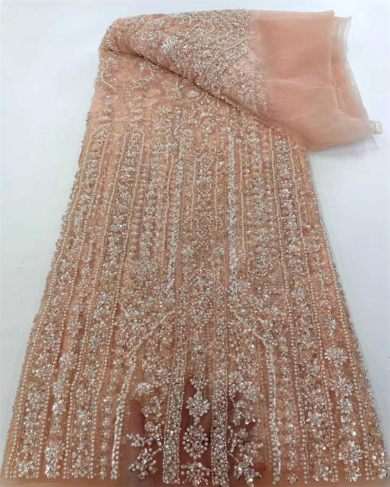African Sequins Lace Fabric High-Quality Nigerian French Tulle Beaded Embroidery for Party Dresses Luxury Fashion Accessory