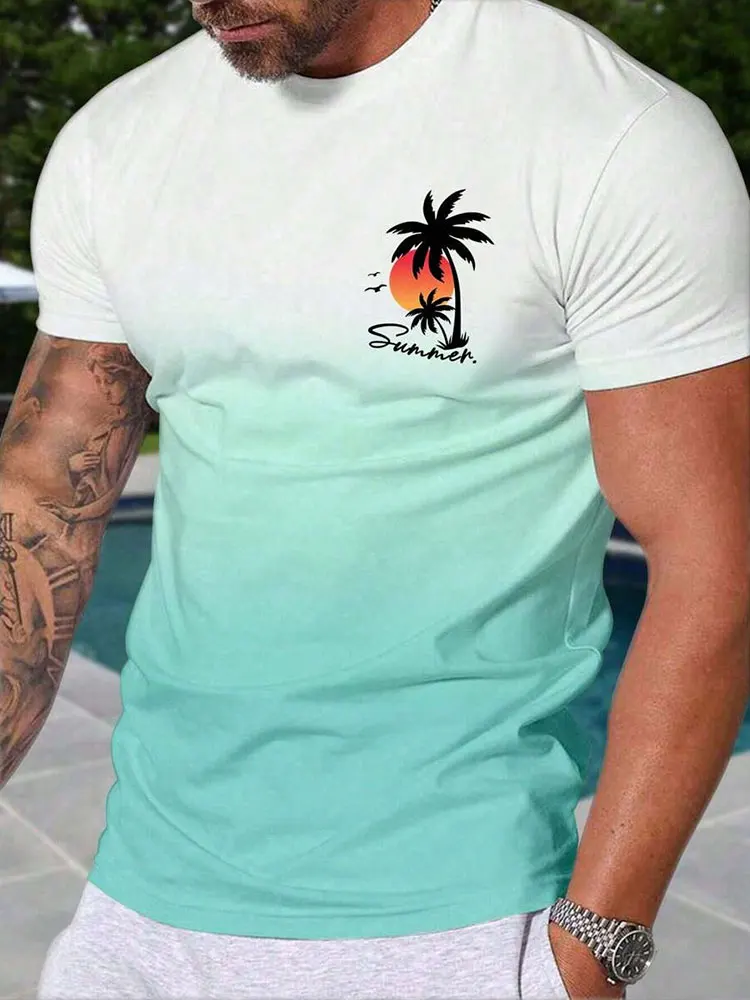 Summer Casual Everyday Men's Short Sleeve Top Hawaiian Men's Fashion T-shirt Outdoor Beach Men's Crew Neck T-shirt 3D Print