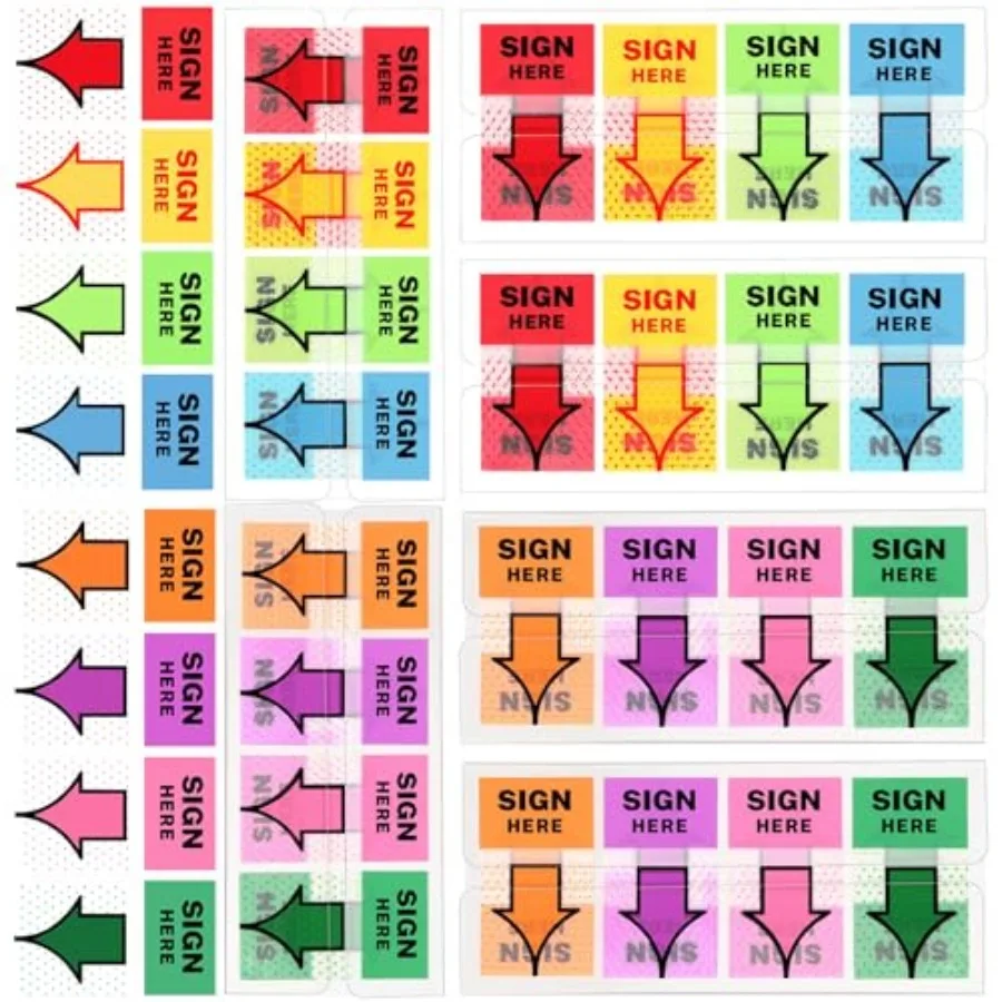 

600 Pcs Sign Here Stickers Sign Here Sticky Tabs Arrow Labels Flags and Colorful Arrow Tab for School Students Office Documents