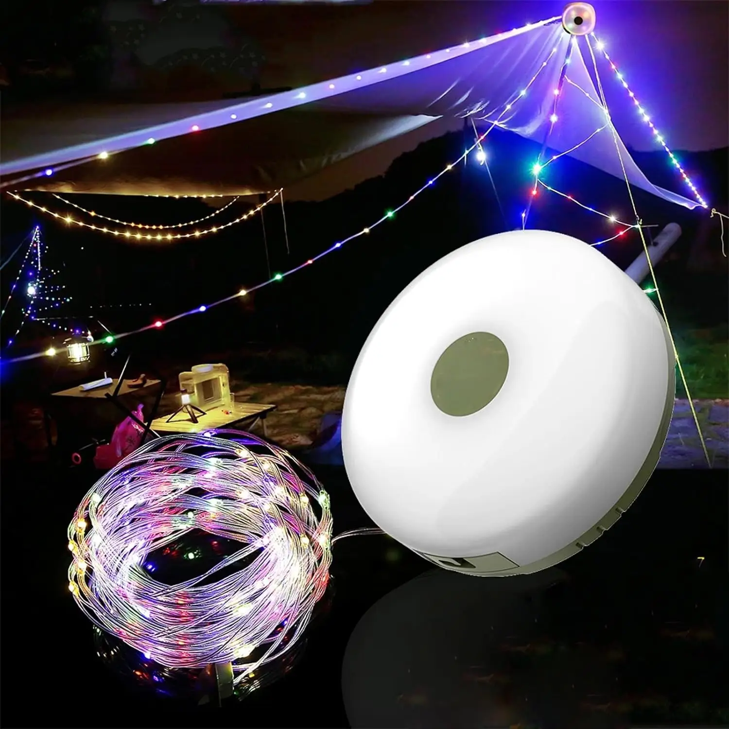 Waterproof Portable Stowable Fairy Lights, Outdoor, Rechargeable Camping Lamp,Retractable LED Tent Light, 2 in 1