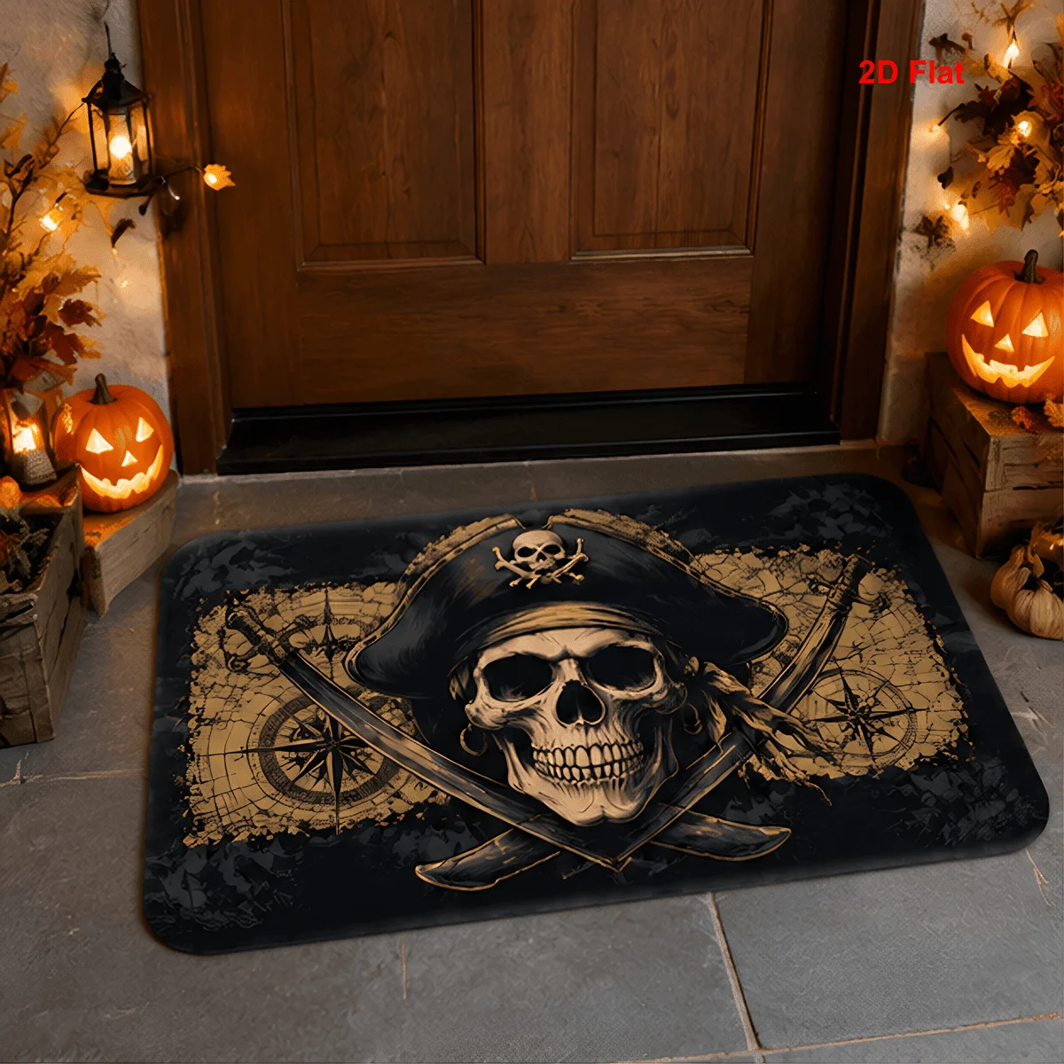 1pc Pirate‑Skull Gothic Print Welcome Doormat, Non‑Slip Floor Mat for Kitchen, Entryway, Bedroom, Bathroom, Indoor Home Decor