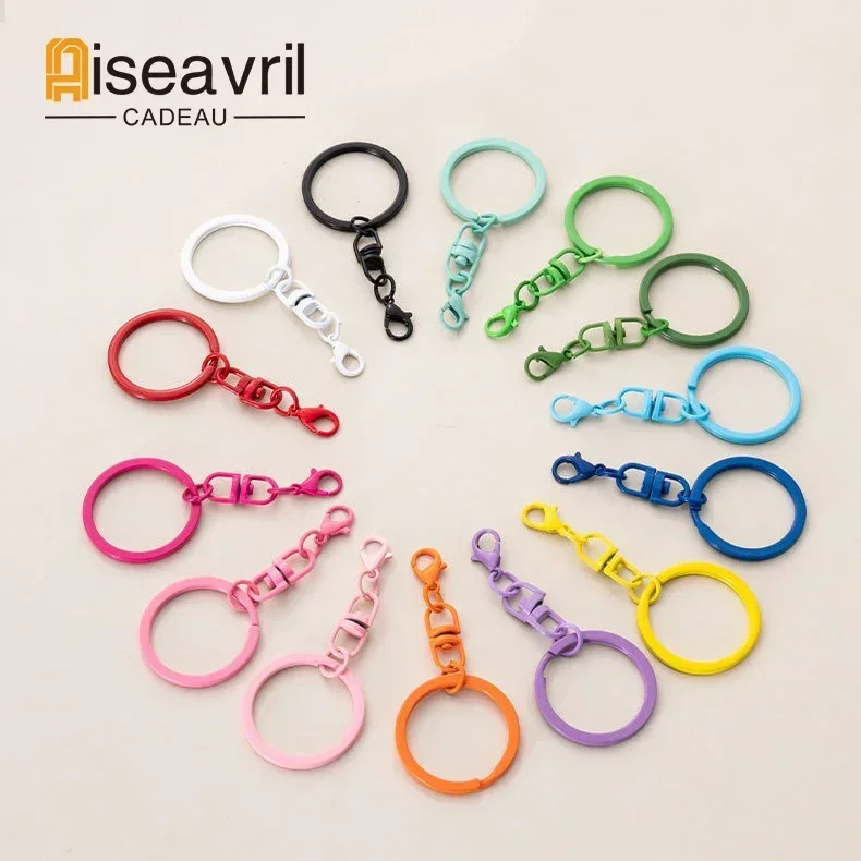 100pcs Metal Colorful Keyring Keychain Split Rings Key Ring Lobster Clasp Key Pendant Chains Keychains Climbing Buckle Carabiner