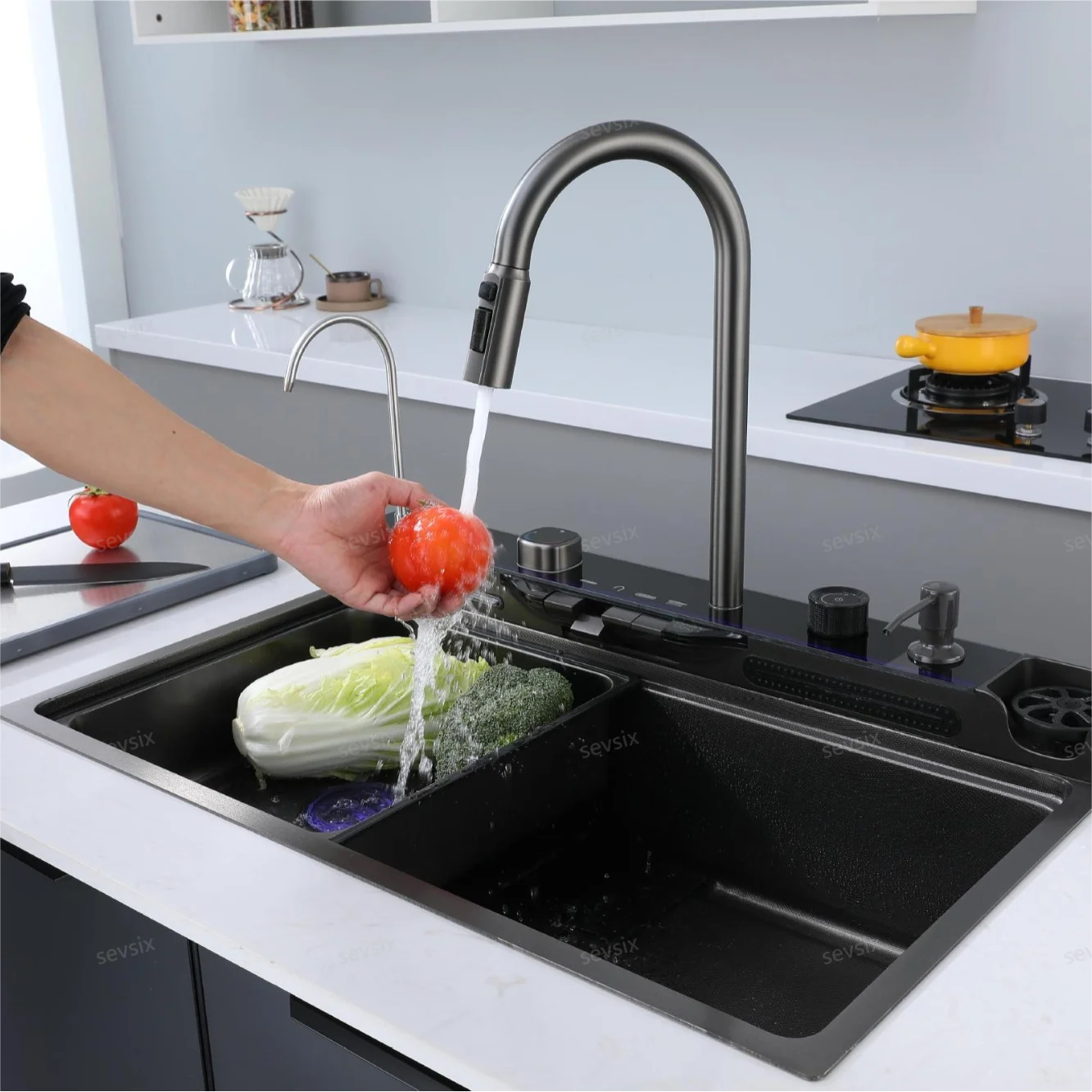 Waterfall Newest 304 Stainless Steel Honeycomb Kitchen Sink Home Gold Golden House Home Drainer Dishwasher Waterfall Sink