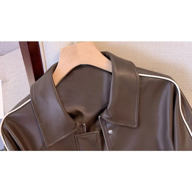 Women's High-end Leather Jacket Coat Short Style Spring and Autumn New Style Loose Fit Fashionable Versatile Motorcycle Stylish