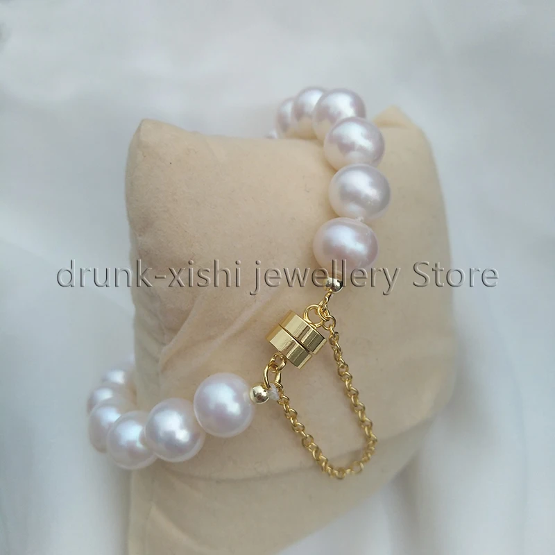 AAA+ Real Natural 7-8mm 8-9mm 9-10mm South Sea White Genuine Pearl Bracelet Length Magnetic Clasp Wedding Gift Free Shipping