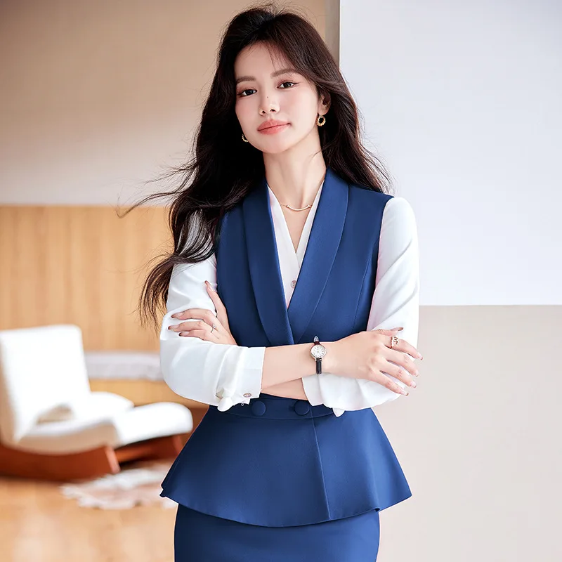 Hotel Front Stage Work Wear Clothes Women's Spring and Autumn New Elegant Jewelry Shop Vest Tooling Professional Tailored Suit V