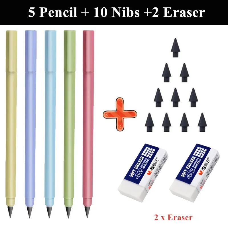 Graphene Infinity Pencil with Eraser Set Drawing Writing No Sharpening Eternity Endless Pencil Kawaii Office School Art Supplies