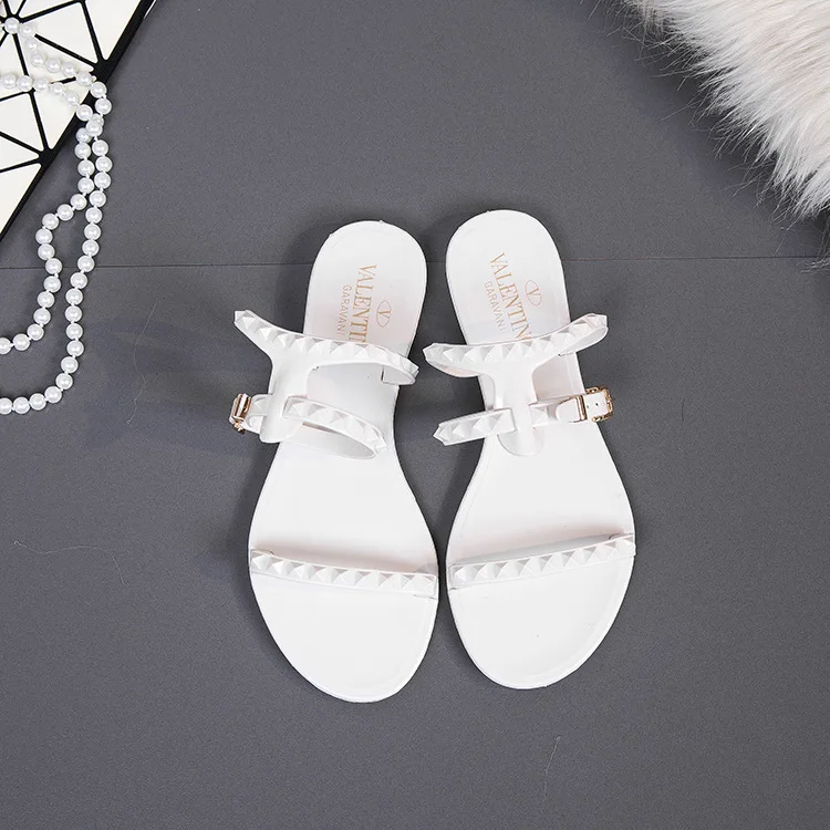 Beach Sandal Woman Luxury 2023 Summer High Heels Jelly Shoes Gladiator New Studded Fashion Outside Girls Flat Fabric Rome Slides