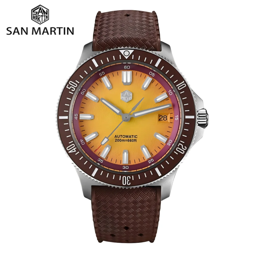 

San Martin 40 мм NH35 Автоматические мужские часы для дайвинга 3H Сетчатый браслет с датой и сапфировым стеклом 20 бар BGW-X1 Синие светящиеся модные SN0118-1