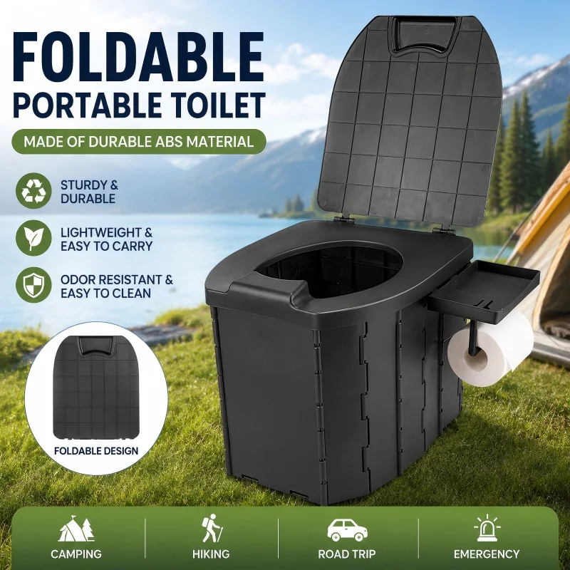 Inodoro plegable para exteriores con cubierta, inodoro para acampar, inodoro portátil para adultos para montar en vehículos, inodoro portátil móvil para niños
