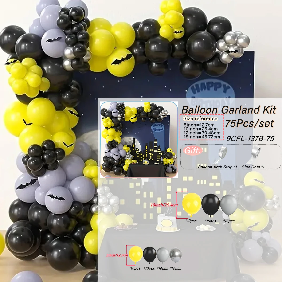 Yellow Black Grey latex Balloon Arch Kit,decoration for Halloween, Day of the Dead, birthday party, anniversary decoration party