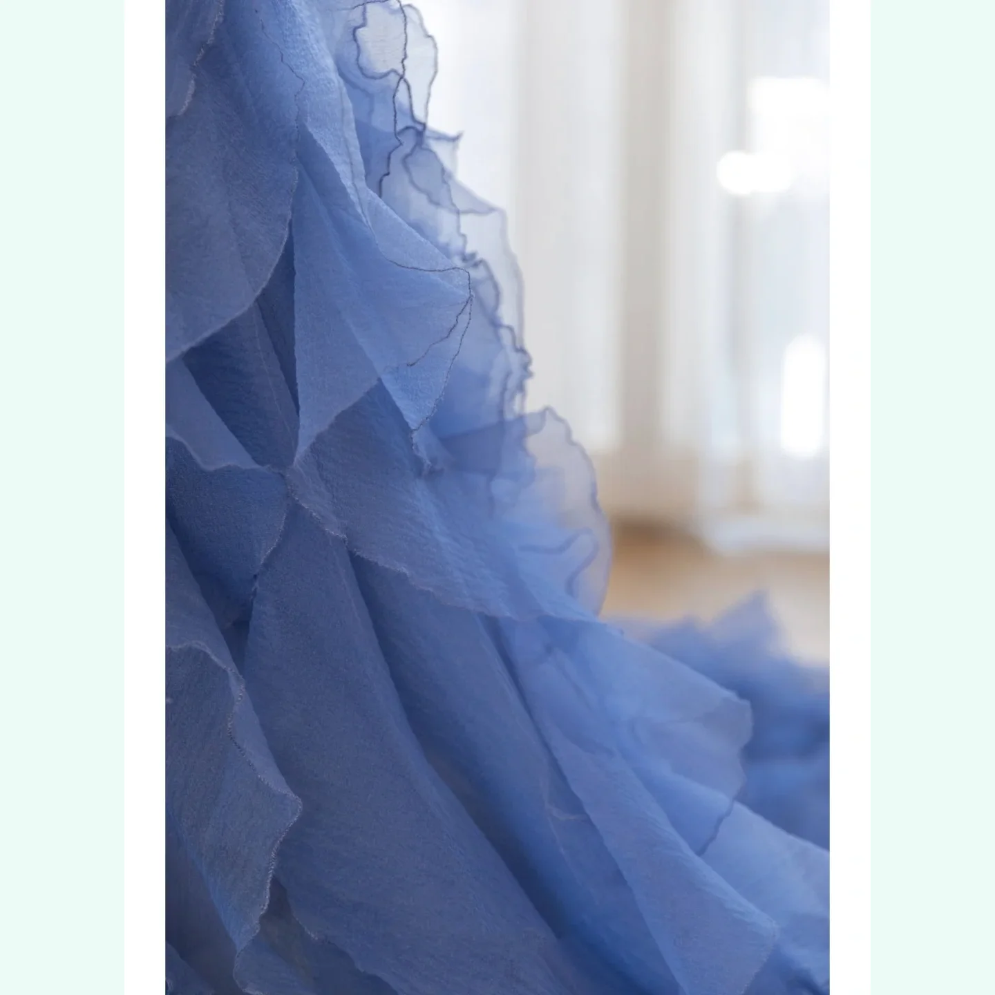 Floral Blue Prom Gowns A Line Pleated Ruffle Lush Maxi Dress Tulle Custom Made Elegant Soft Tulle Prom Gown Long Sweetheart