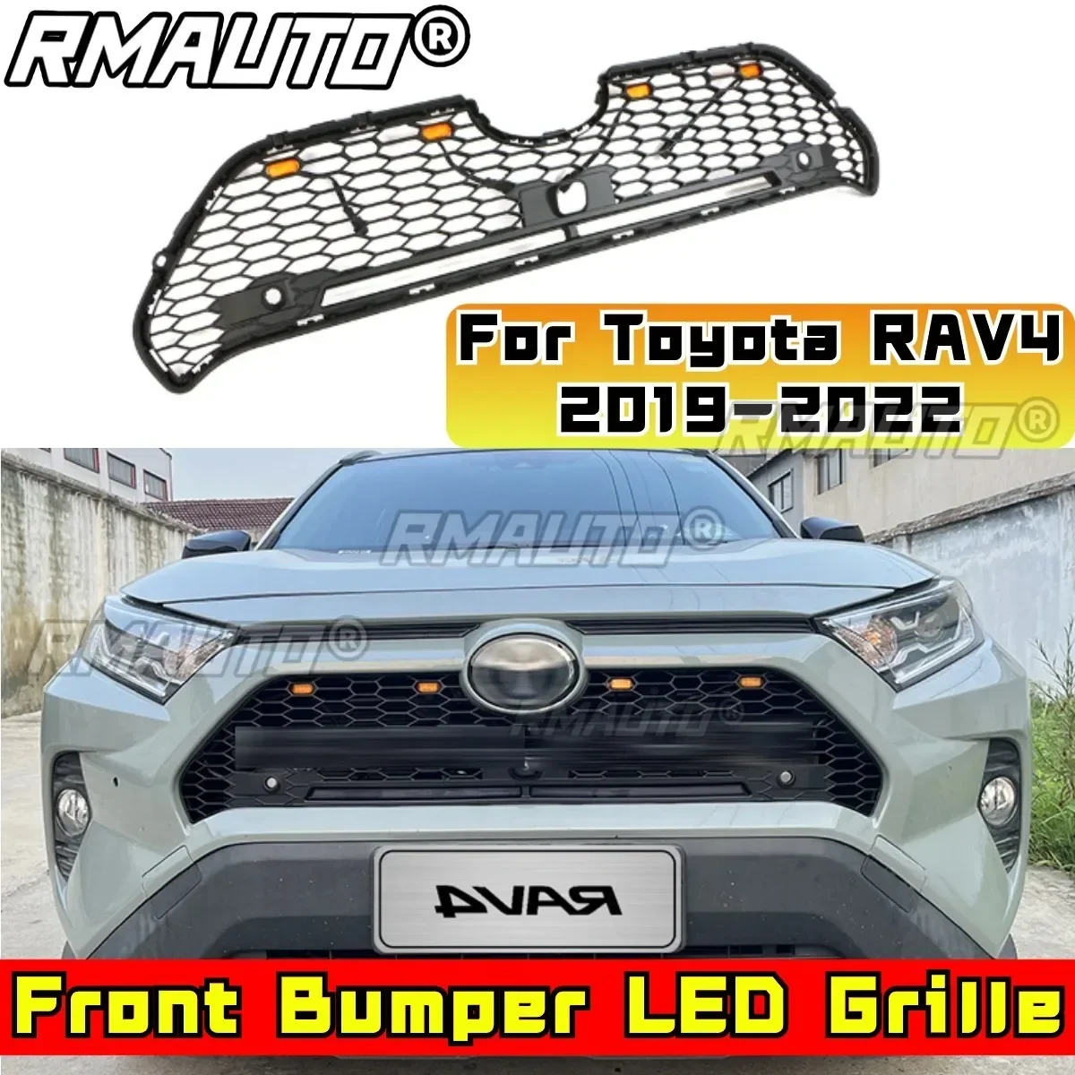 

Решетка бампера для Toyota RAV4 2019-2022, передний бампер автомобиля, гоночный гриль, комплект кузова, АБС-пластик, решетка переднего бампера, внешняя часть
