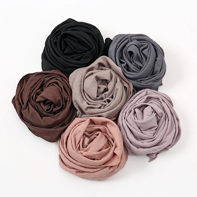 Crinkle Solid Square Scarf For Muslim Woman Hijab Shawl Lady Fashion Headband Hair Scarf Islamic Turban Bandana 90*90cm