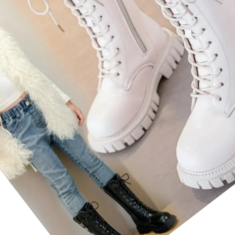 

Элегантные повседневные модные ботинки на молнии для маленьких девочек, осенне-зимние удобные детские ботинки с круглым носком и кружевом на толстой подошве