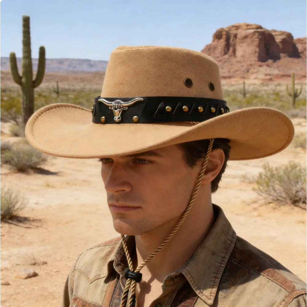 

Модная ковбойская шляпа с эмблемой бычьей головы, винтажная шляпа для верховой езды, унисекс, модная.