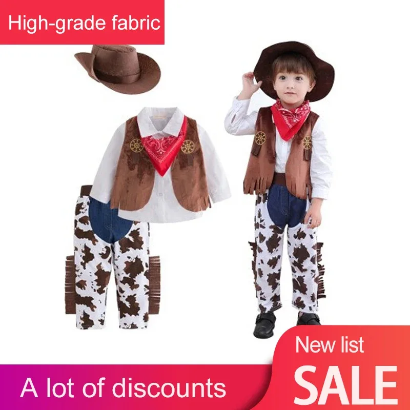

Baby Clothes Boy Costume Infant Toddler Cowboy Set 3Pcs Hat Scarf Baby Romper Halloween Event Birthday Holiday Cosplay Outfits