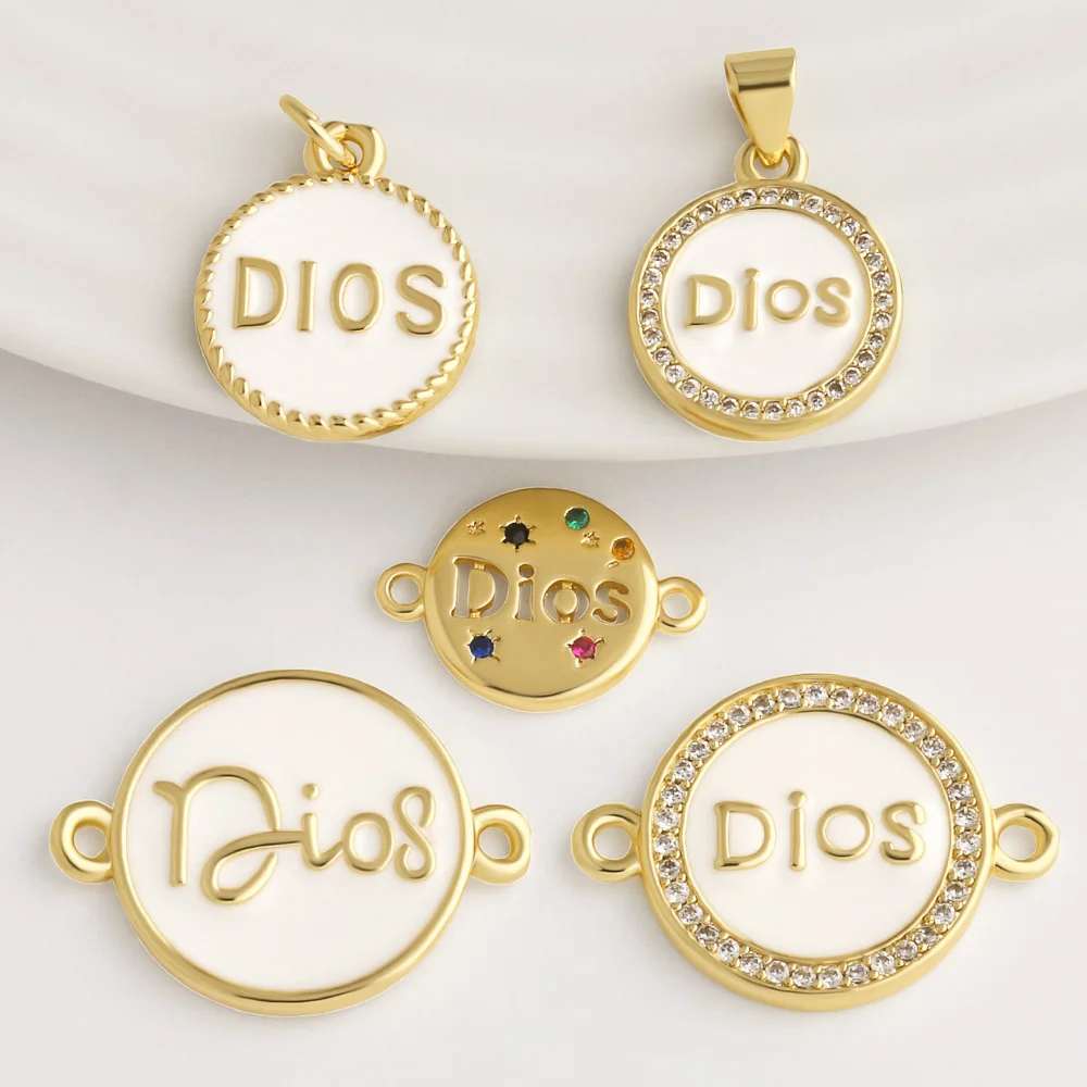 OCESRIO Dios Letter Pendant Copper Gold Plated Enamel Faith Charms for DIY Catholic Bracelet Jewelry Making Supplies chma651