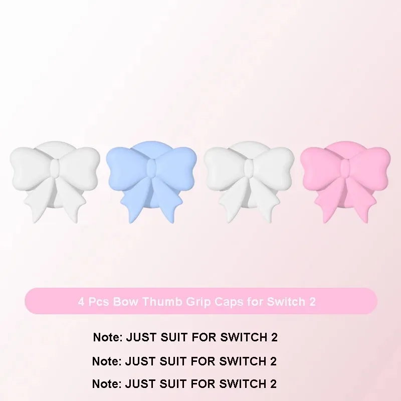 Silikonowe nakładki na analogi w kształcie kokardki do Nintendo Switch / OLED / Switch Lite / Switch 2 - Śliczne nakładki na joysticki (4 sztuki), biały, różowy i niebieski — zdjęcie produktu 6