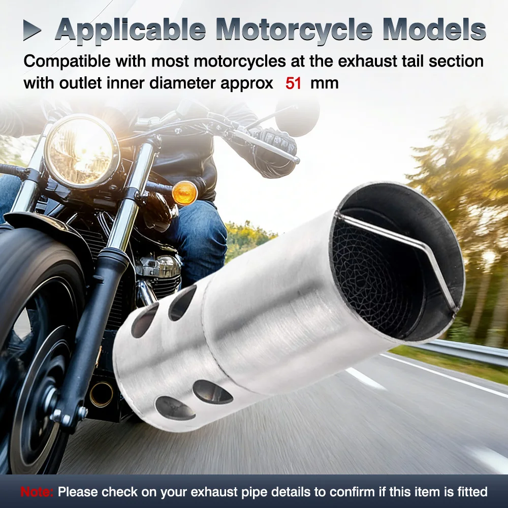 

Universal Stainless Steel Motorcycle Exhaust DB Killer Insert For most motorcycles with exhaust inner diameter 51 mm/2.01 in