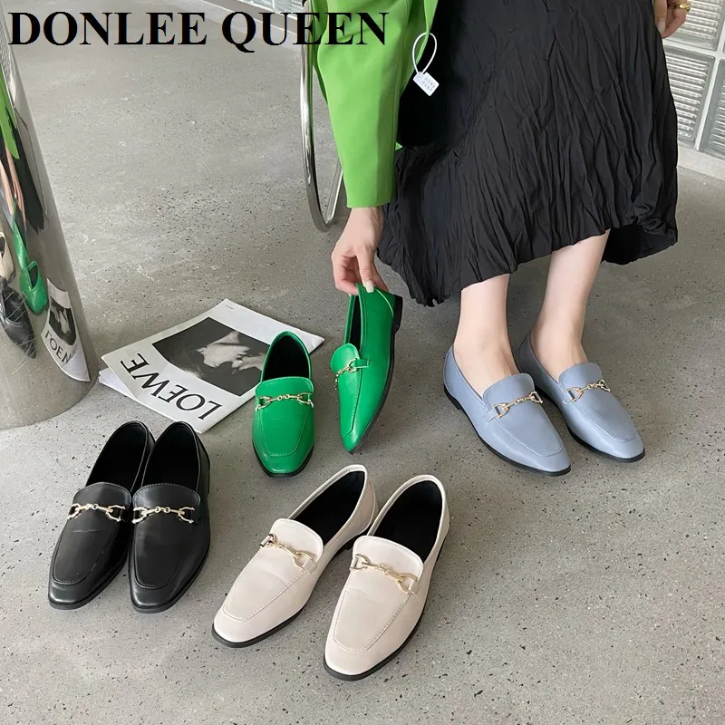 2022 New Autumn Flats Shoes Women Round Toe Female Ballet Brand Buckle British Style Loafer Casual Moccasin Big Size 35-41 Mujer