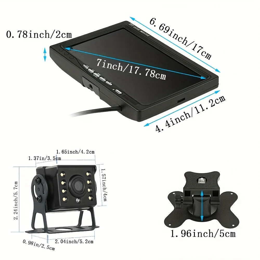 7-Inch Heavy Duty Monitor And 8 LED Reverse Camera Kit - Universal Fit for Truck, Pickup, Trailer, Van, Bus, RV