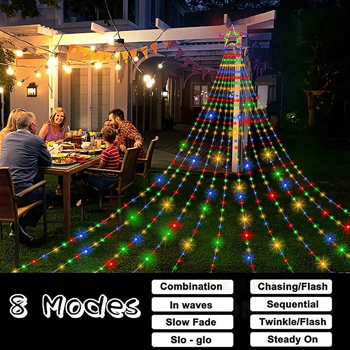 Pentagram Waterproof String Light Solar Outdoor Camping Decorations 3M/2M Led Fairy Lamp 8 Modes Family Party Holiday Lights