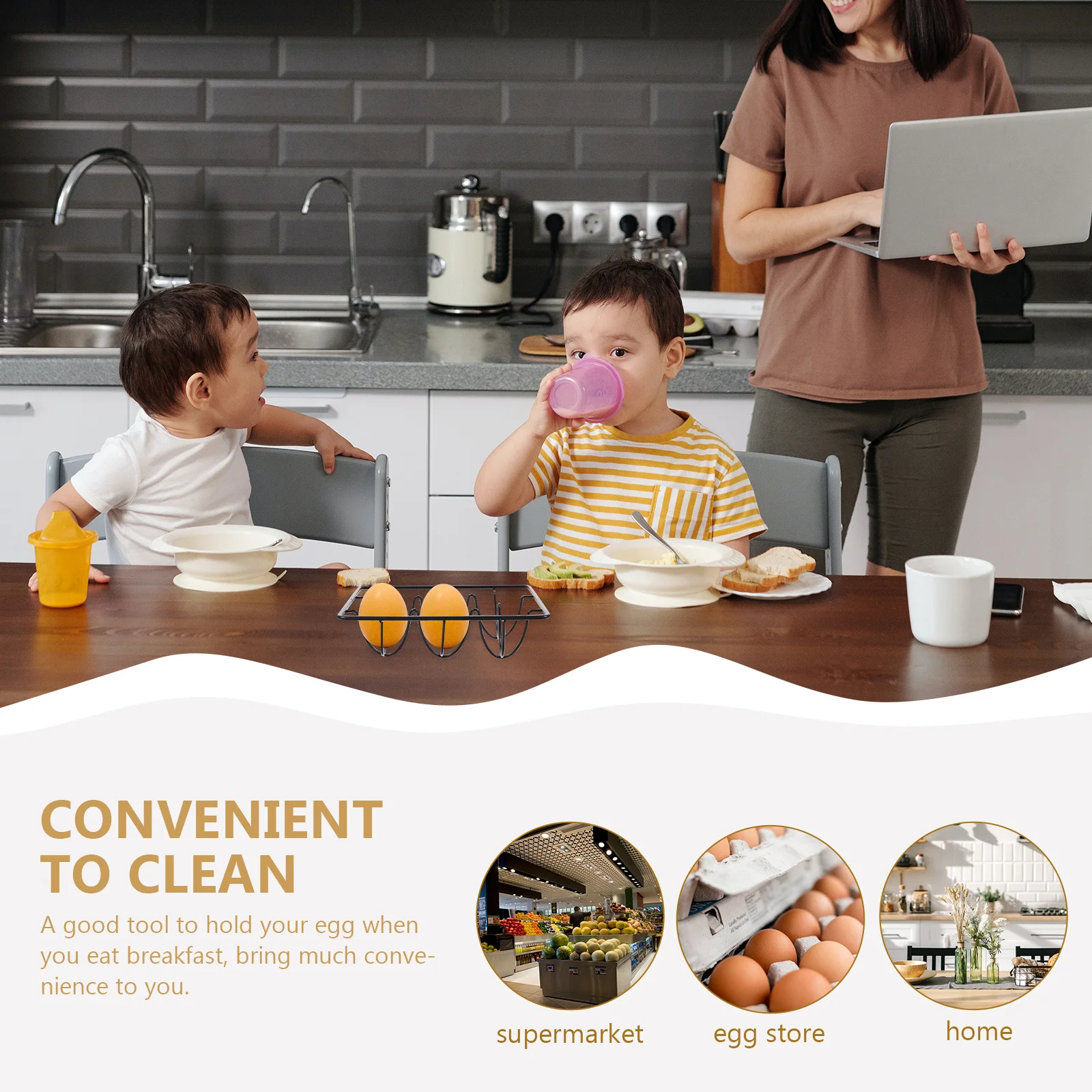 

6 Compartment Wire Egg Holder Metal Egg Rack Kitchen Countertop Organizer Display Rack Black Eggs Display Tray