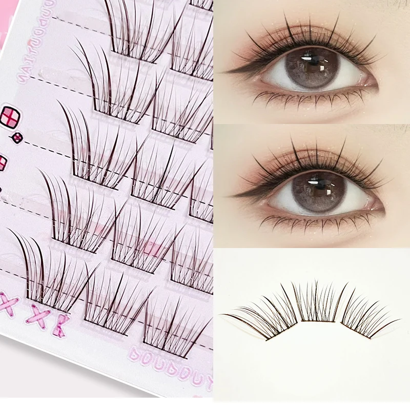 Doudoutian Light Makeup Eyelashes 36 DIY fächerförmige Wimpernbüschel in Kaffee- und Dunkelbrauntönen, für einen sanften, natürlichen Look.