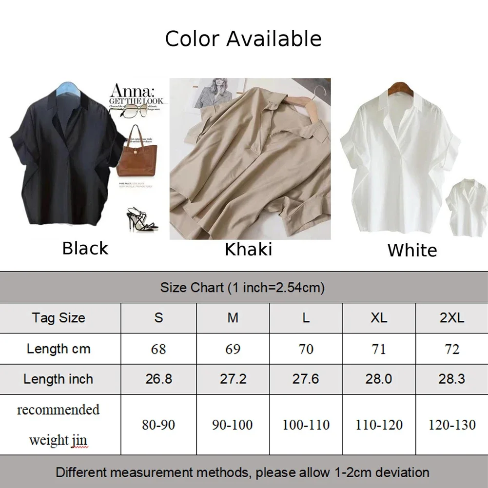 Women Blouses Spring Summer Simple Short Batwing Sleeve Turn Town Collar Shirts