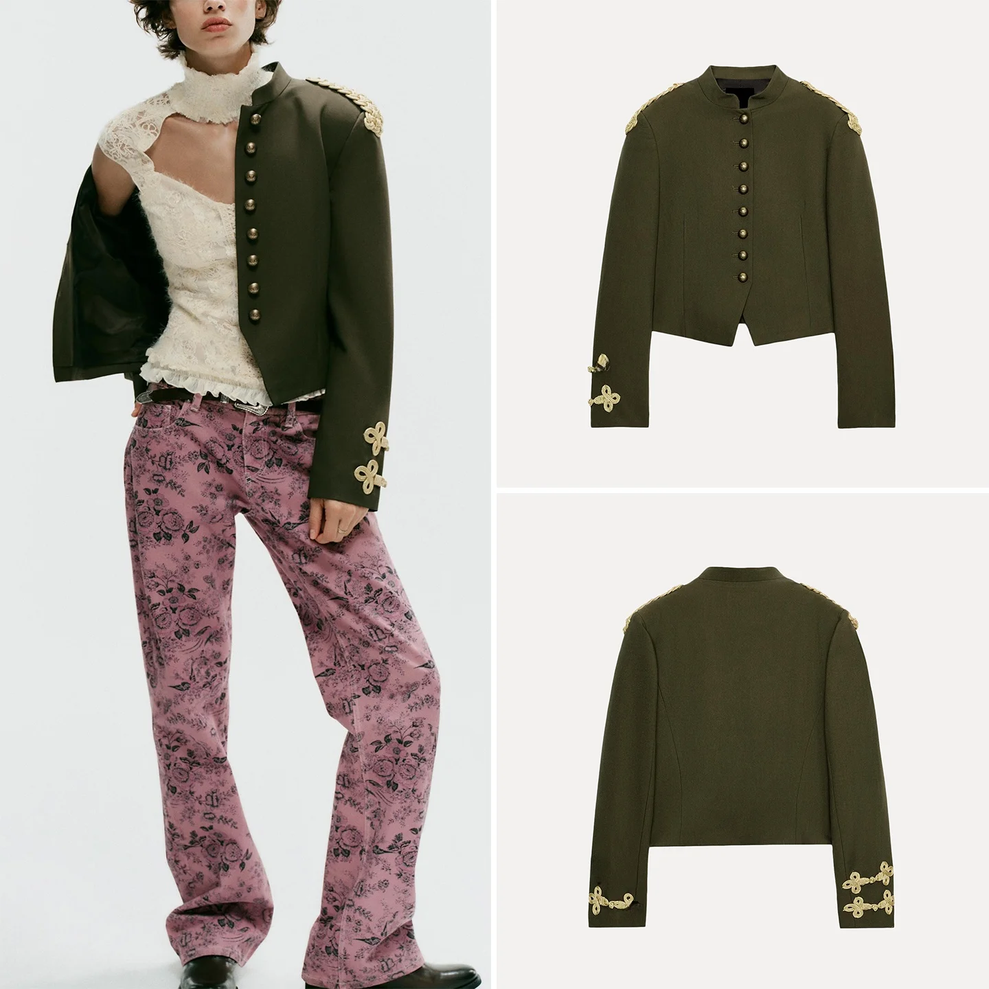 Women's Long Sleeve round Neck Buttoned Suit Jacket Autumn Fashion Knot Tie Closure Standard Fit Short Outerwear ZADATA