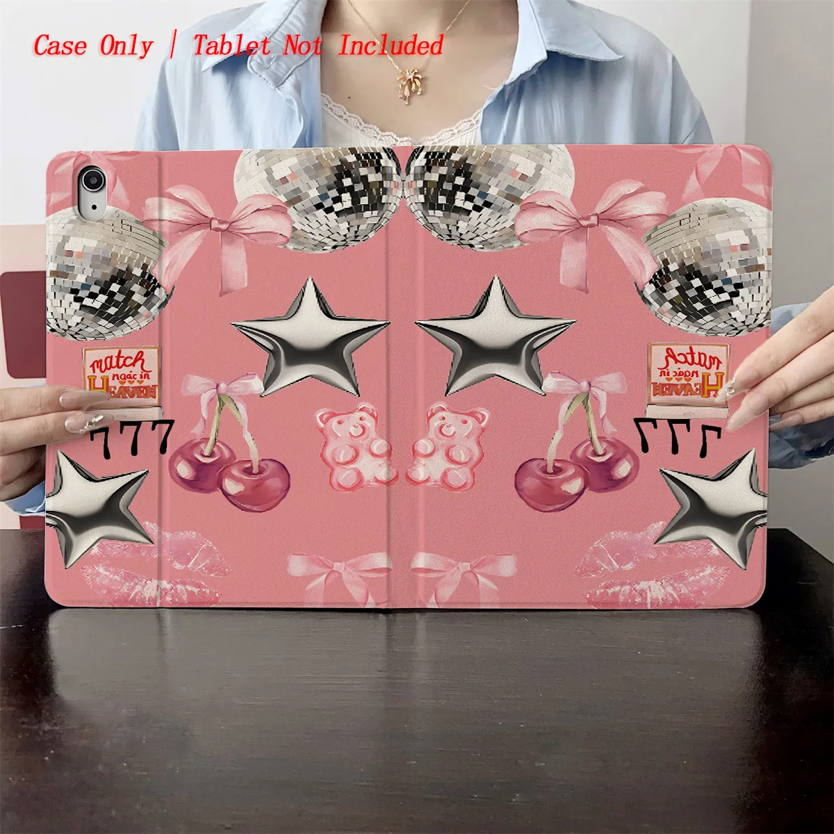 

Modern Cute Pink Base+Pink & Silver Items Design iPad Case For Apple iPad 10.2 Inch Pro 11 Air 4 Mini 6 Durable Decorative Cover