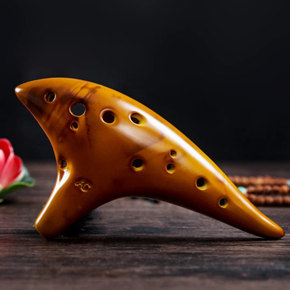 Ocarina ceramiczna 12-otworowa z osłoną ochronną, tonacja Alto C, profesjonalny instrument ocarina dla miłośników muzyki i początkujących.