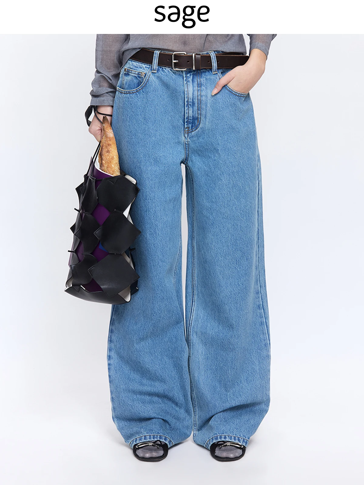 

y Blue Straight Leg Waed Jeans Cotton Casual Sle l Waist Women's Premium Denim Pants by Sagestudio