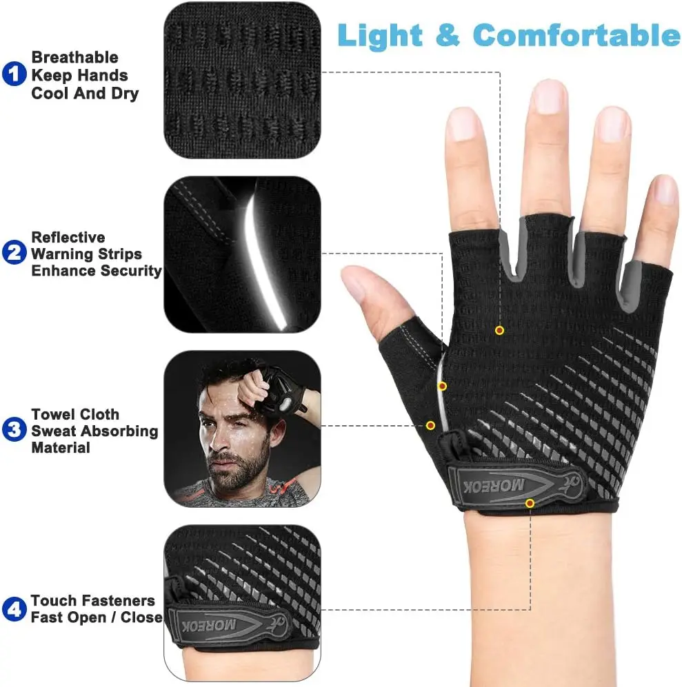 MOREOK Bike Gloves Half Finger MTB Bicycle Gloves 5mm Gel Pads Shock-absorbing Mountain Bike Road Cycling Gloves for Men Women