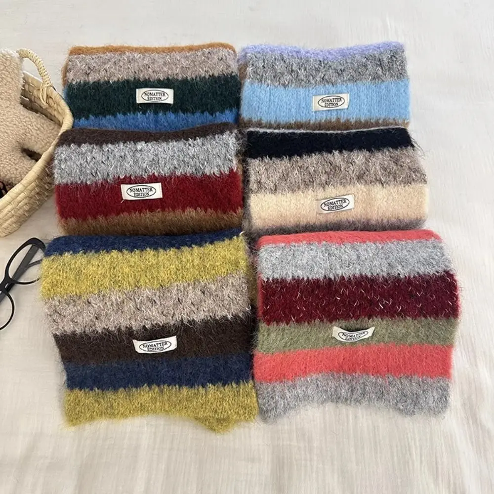 심플 프레피 스타일 체크 울 스카프 롱 두꺼운 스트라이프 스카프 한국 스타일 겨울 캐시미어 스카프 여성/남성용