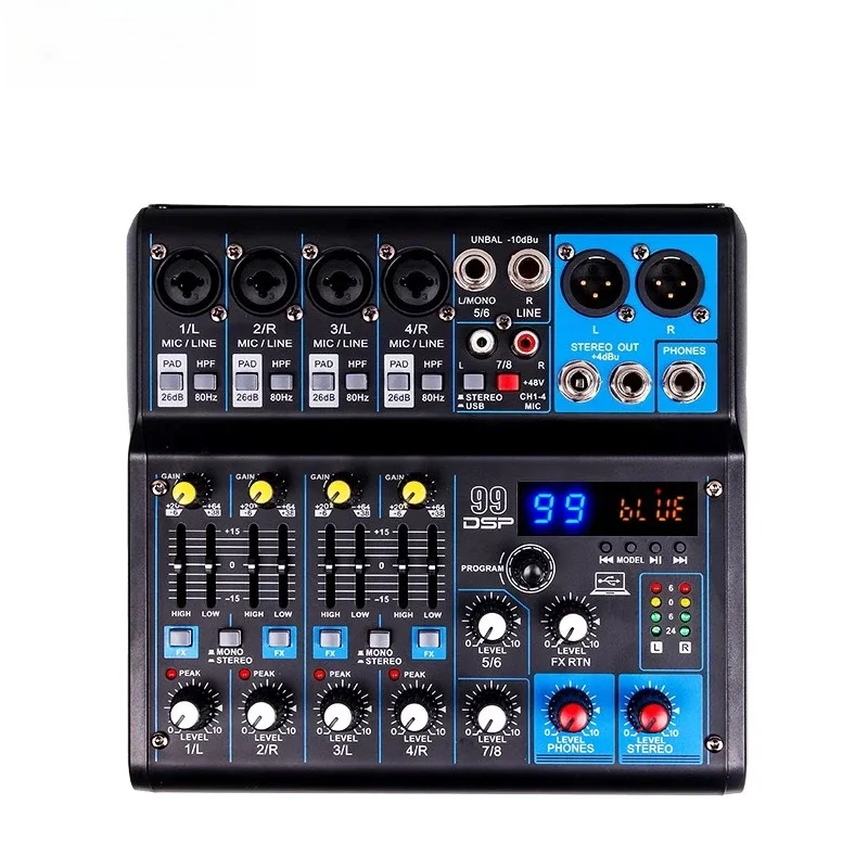 

Professional Mixer Small DSP Reverb Recording Live Sound Card Home Bluetooth Mini Four-way Mixer