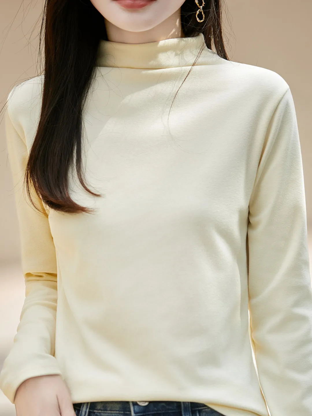 Double-Sided Velvet Half-High Collar Women's Base Shirt Mid-Leg Warm Cozy Skin-Friendly Overhead Autumn Winter Fashionable In...